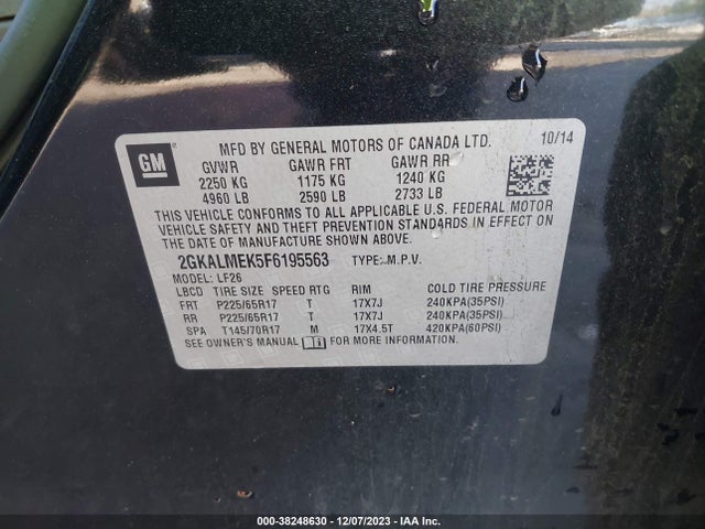 GMC Terrain Sle-1 2015 2GKALMEK5F6195563 Image 9