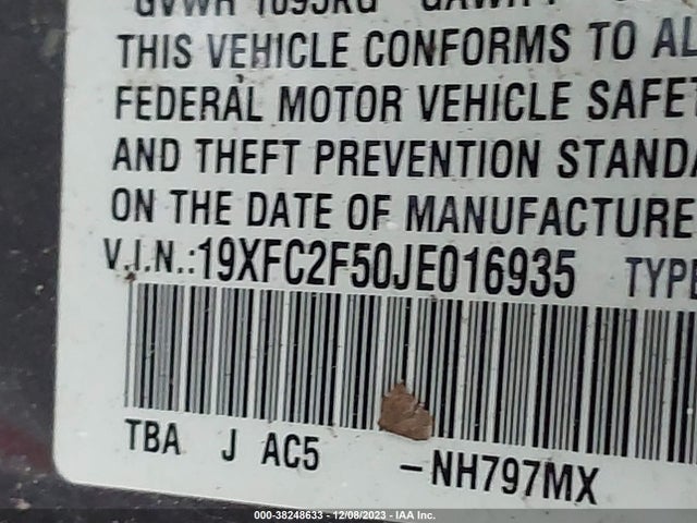 Honda Civic Lx 2018 19XFC2F50JE016935 Image 9