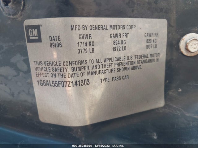 2007 SATURN ION ION 3 VIN: 1G8AL55F07Z141303