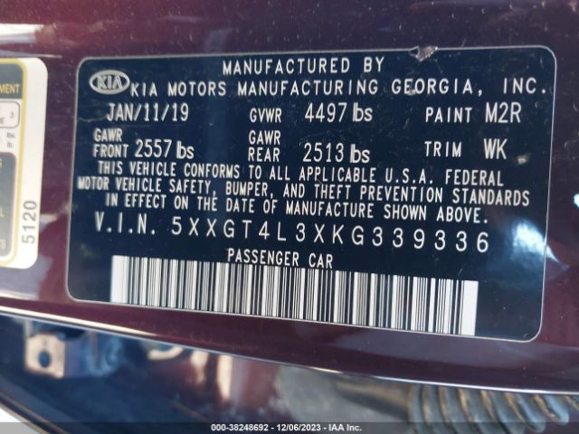 5XXGT4L3XKG339336 KIA Optima Lx