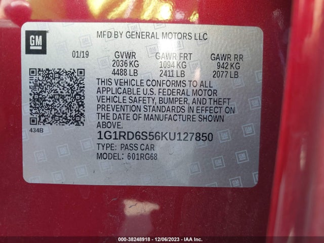 Chevrolet Volt Premier 2019 1G1RD6S56KU127850 Image 9