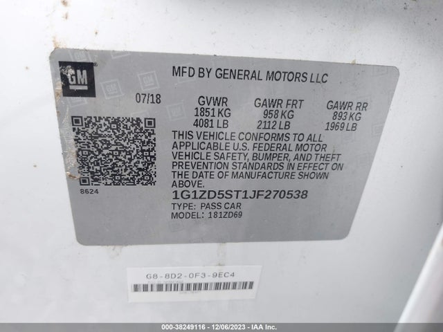 Chevrolet MALIBU LT 2018 1G1ZD5ST1JF270538 Image 9