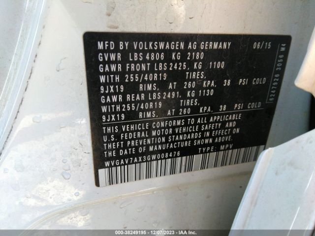WVGAV7AX3GW008476 Volkswagen Tiguan R-line