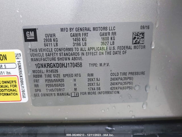 Chevrolet Traverse 1lt 2017 1GNKRGKD0HJ170458 Image 9