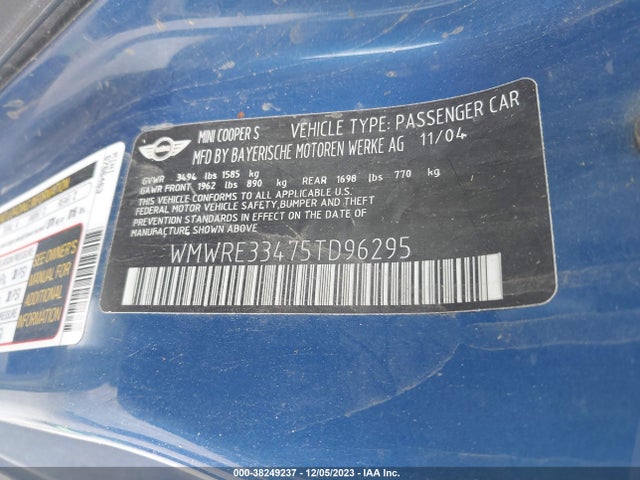 2005 MINI COOPER S WMWRE33475TD96295 Photo 8