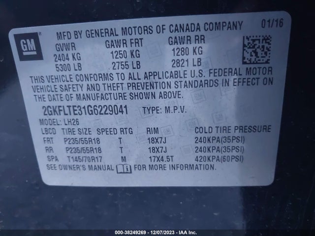 GMC Terrain Sle-2 2016 2GKFLTE31G6229041 Image 9
