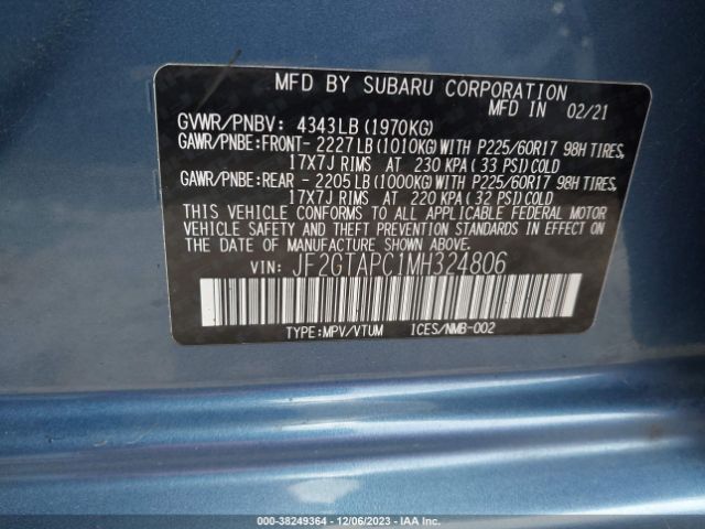 JF2GTAPC1MH324806 Subaru Crosstrek Premium