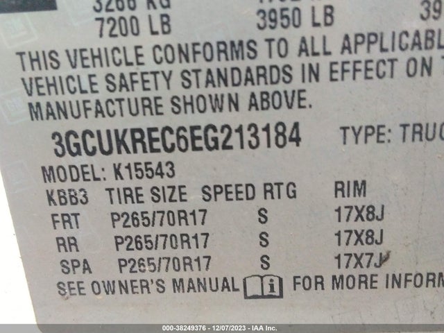 2014 CHEVROLET SILVERADO 1500 1LT VIN: 3GCUKREC6EG213184
