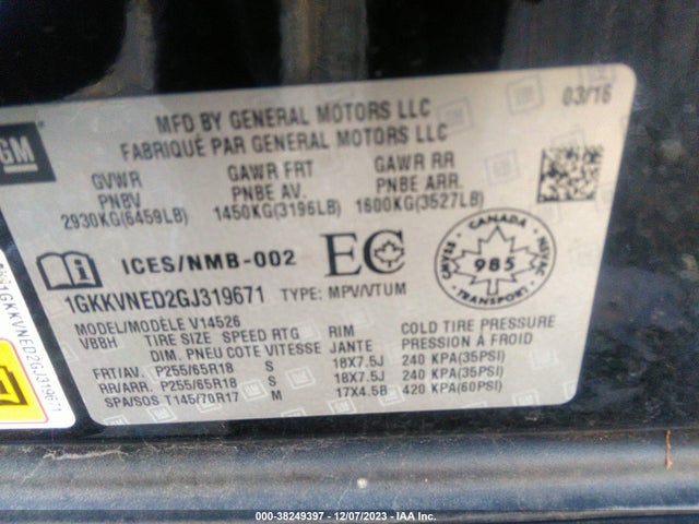 1GKKVNED2GJ319671 GMC Acadia Sle-1