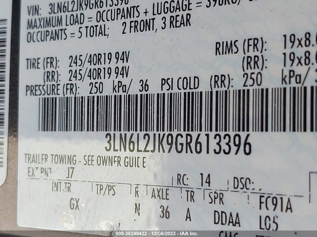 3LN6L2JK9GR613396 Lincoln MKZ