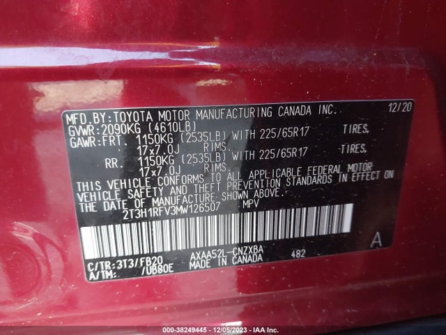 Toyota RAV4 LE 2021 2T3H1RFV3MW126507 Image 9
