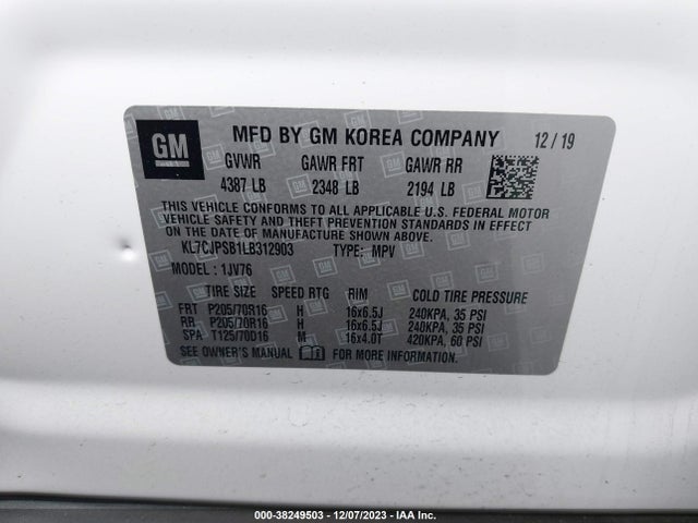 Chevrolet Trax Awd Lt 2020 KL7CJPSB1LB312903 Image 9