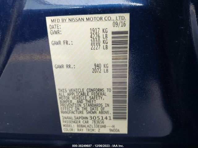 1N4AL3AP0HN305141 Nissan Altima 2.5 Sr