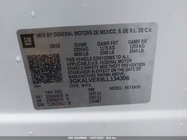 2020 GMC TERRAIN AWD SLT VIN: 3GKALVEX9LL134306