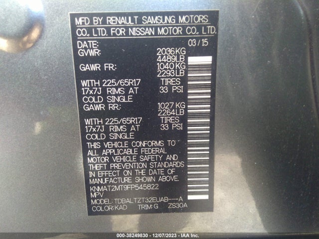 Nissan ROGUE SV 2015 KNMAT2MT9FP545822 Image 9