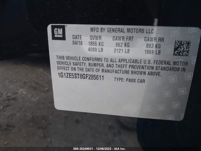 Chevrolet MALIBU 1LT 2016 1G1ZE5ST8GF285611 Image 9