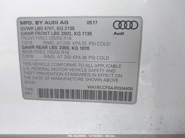 WA1BCCFS4JR004408 Audi Q3 2.0t Premium