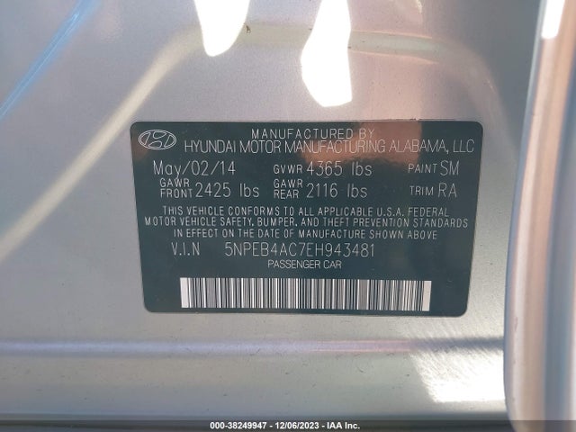 Hyundai SONATA GLS 2014 5NPEB4AC7EH943481 Image 9