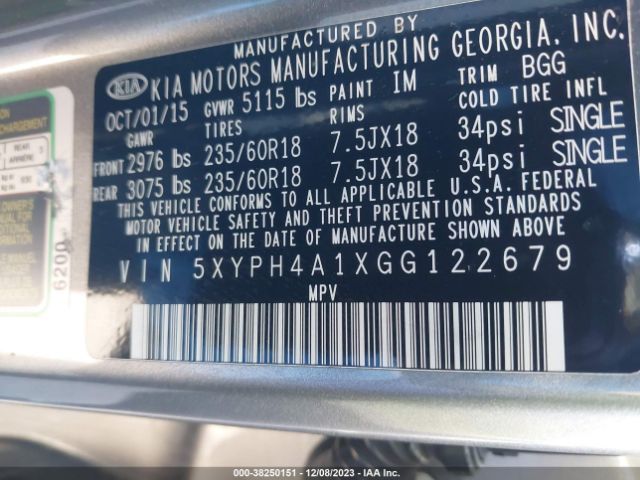 5XYPH4A1XGG122679 KIA Sorento 2.0t Ex