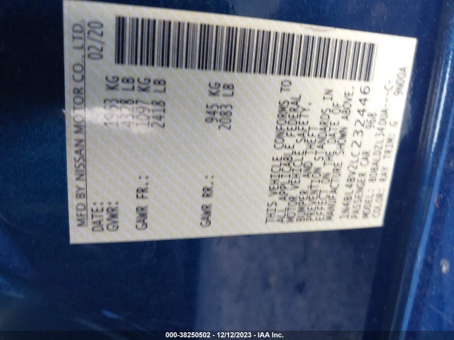 2020 NISSAN ALTIMA S FWD VIN: 1N4BL4BV2LC232446