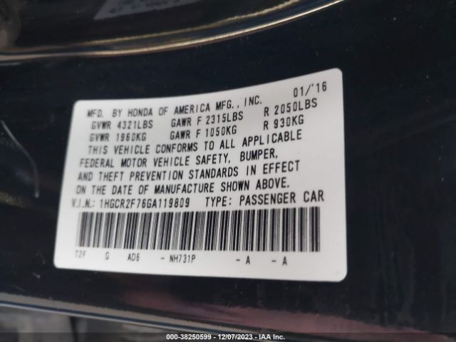1HGCR2F76GA119809 Honda ACCORD EX