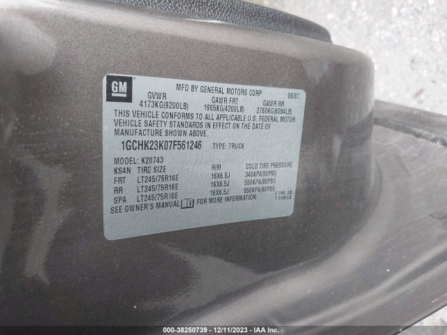 2007 CHEVROLET SILVERADO 2500HD LT1 VIN: 1GCHK23K07F561246