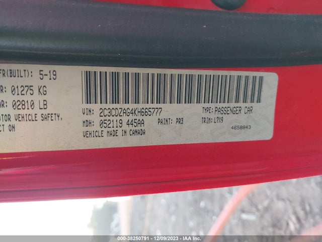 Dodge Challenger Sxt 2019 2C3CDZAG4KH665777 Image 9