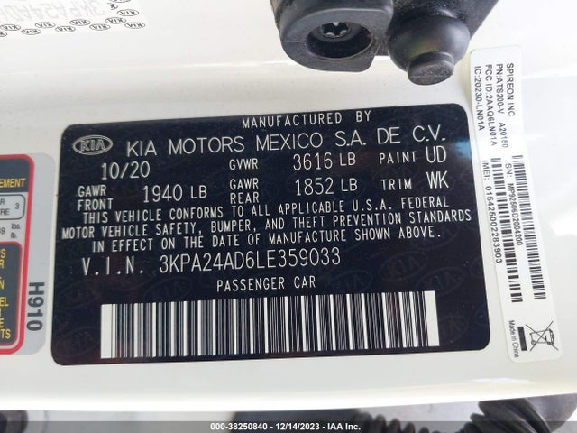 2020 KIA RIO S VIN: 3KPA24AD6LE359033