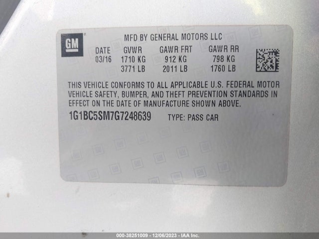 Chevrolet Cruze Ls Auto 2016 1G1BC5SM7G7248639 Image 9
