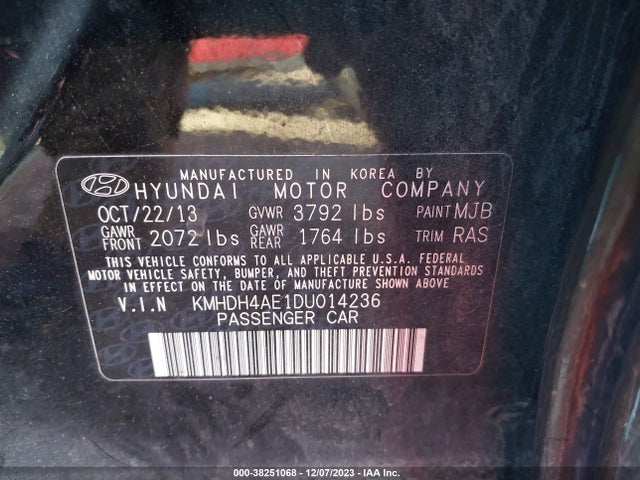 2013 HYUNDAI ELANTRA GLS (ULSAN PLANT) VIN: KMHDH4AE1DU014236