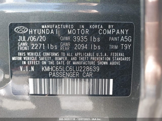2020 HYUNDAI IONIQ HYBRID BLUE VIN: KMHC65LC6LU228639