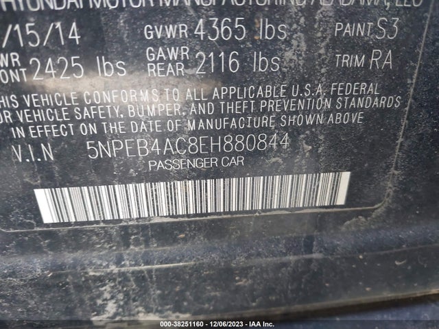 Hyundai SONATA GLS 2014 5NPEB4AC8EH880844 Image 9