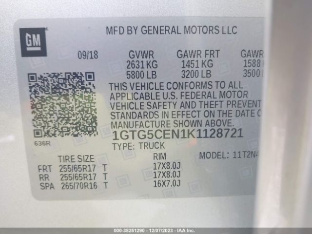1GTG5CEN1K1128721 GMC CANYON SLE