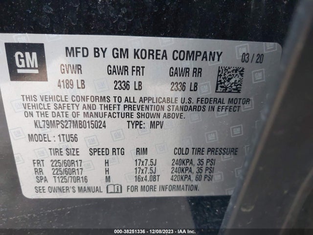 Chevrolet Trailblazer Lt 2021 KL79MPS27MB015024 Image 9