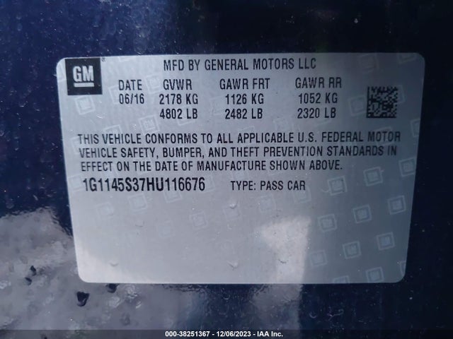 Chevrolet IMPALA 2LZ 2017 1G1145S37HU116676 Image 9