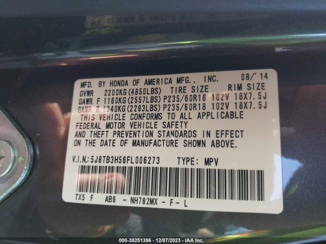 Acura RDX 2015 5J8TB3H56FL006273 Image 9