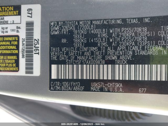 2010 TOYOTA TUNDRA 5TFCY5F17AX009838 Photo 8