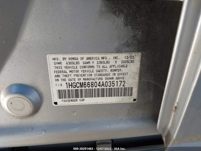 2004 HONDA ACCORD SDN EX VIN: 1HGCM66804A035172