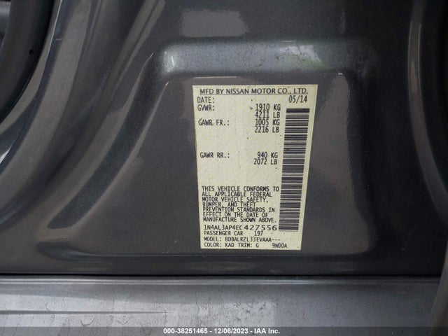 2014 NISSAN ALTIMA 2.5 S VIN: 1N4AL3AP4EC427556