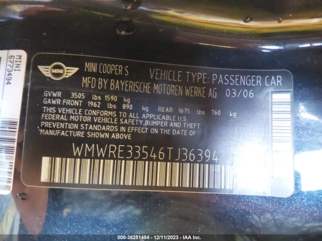2006 MINI COOPER S WMWRE33546TJ36394 Photo 8