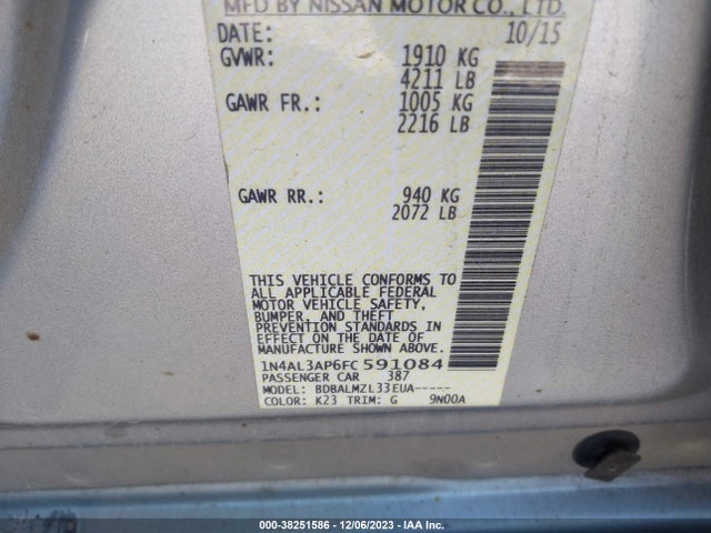 Nissan Altima 2.5 Sv 2015 1N4AL3AP6FC591084 Image 9