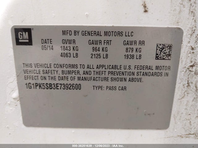 Chevrolet CRUZE LT 2014 1G1PK5SB3E7392600 Image 9