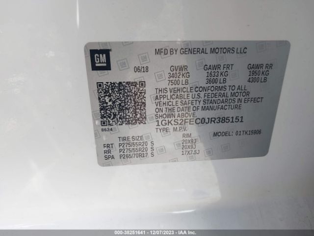 1GKS2FEC0JR385151 GMC Yukon Xl Sle