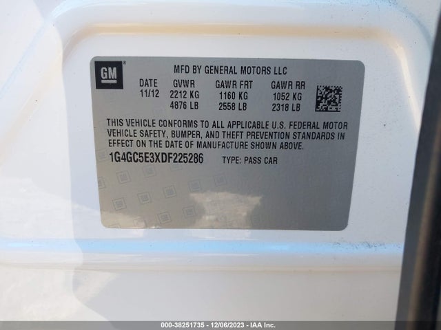 2013 BUICK LACROSSE LEATHER GROUP VIN: 1G4GC5E3XDF225286