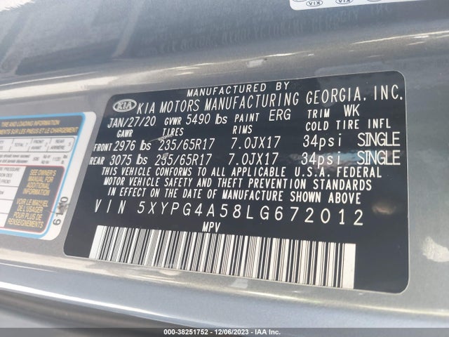 KIA Sorento 3.3l Lx 2020 5XYPG4A58LG672012 Image 9