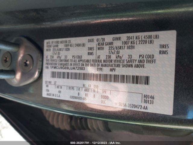 1FMCU9G69LUA72503 Ford ESCAPE SE