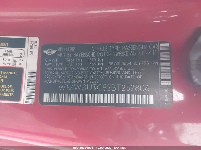 2011 MINI COOPER WMWSU3C52BT252806 Photo 8