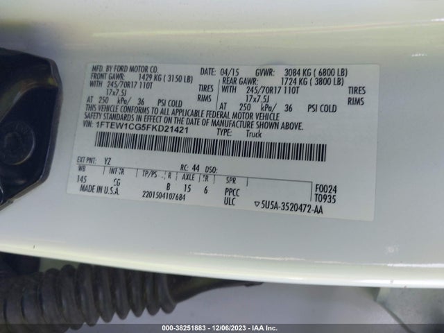 Ford F-150 Xl 2015 1FTEW1CG5FKD21421 Image 9
