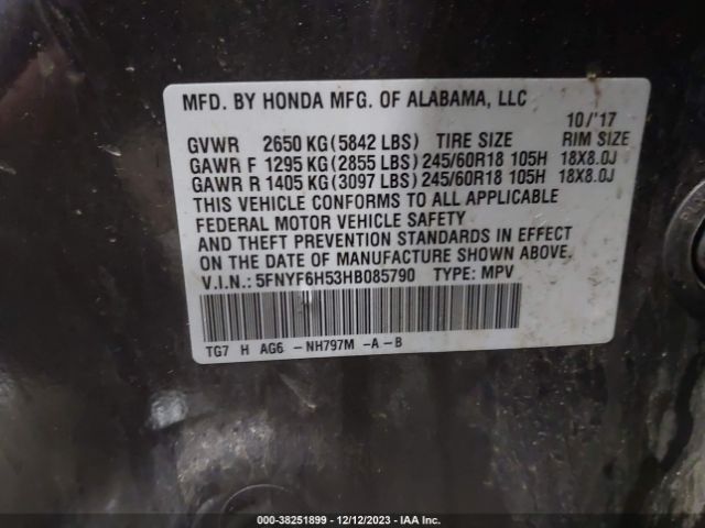 5FNYF6H53HB085790 Honda Pilot Ex-l
