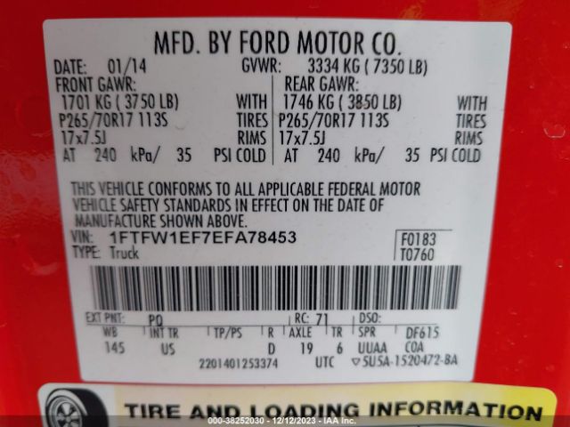 1FTFW1EF7EFA78453 Ford F-150 Xlt